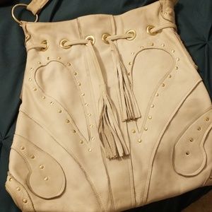 Large BULGA bag, cream color with gold studs